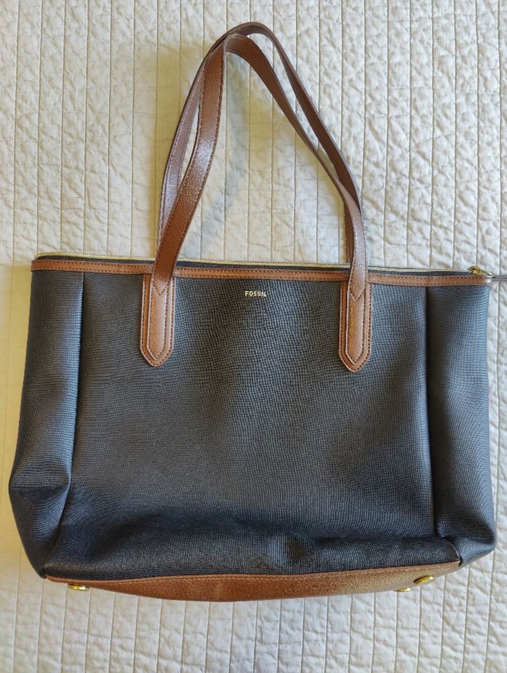 Fossil Sydney Tote (Black with Zipper)